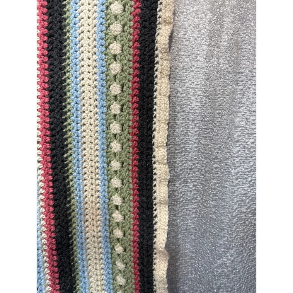 Handmade Crochet Afghan Throw Blanket Striped Bobble‎ Stitch Boho Colorful 50x33